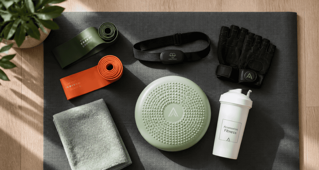 Accessoires de sport variés sur tapis