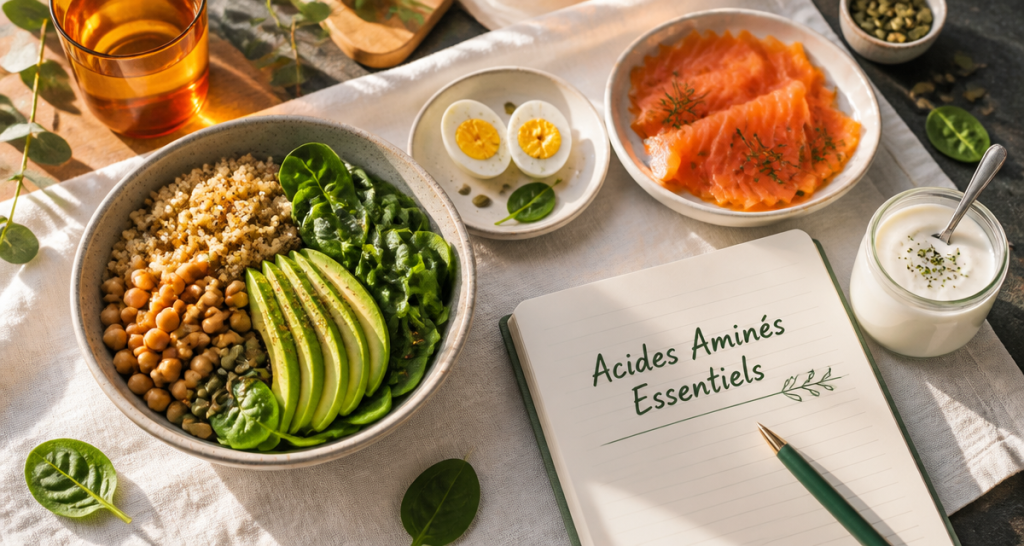 aliments et acides amines essentiels en plat sain