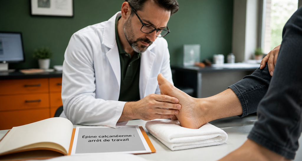 combien d'arret de travail pour une épine calcanéenne, médecin examine pied
