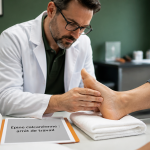 combien d'arret de travail pour une épine calcanéenne, médecin examine pied