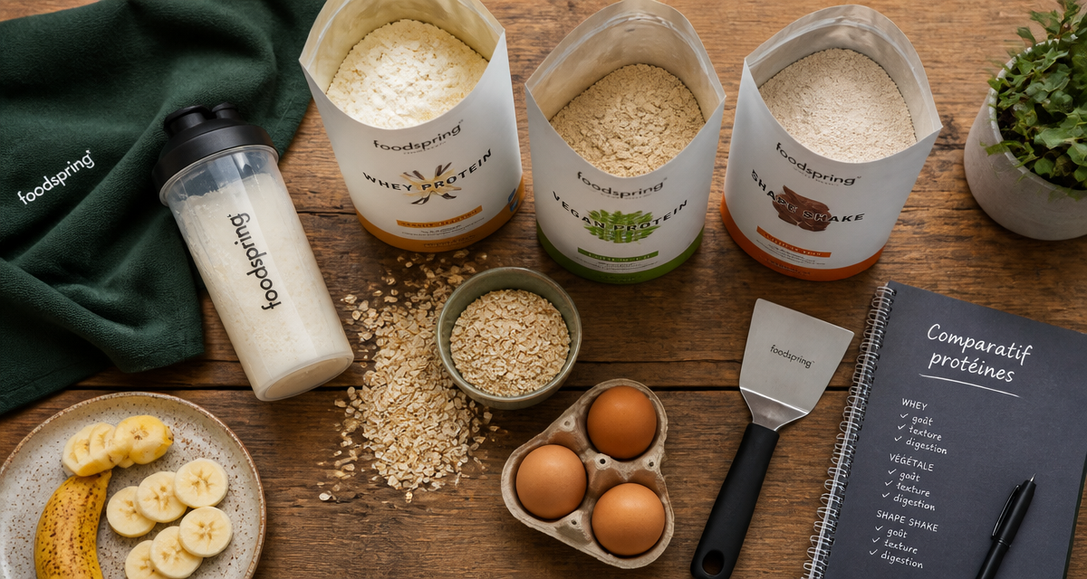foodspring proteine sachets whey shaker table