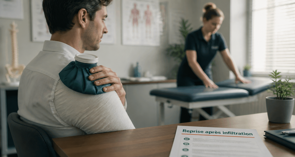 peut on travailler apres une infiltration de l'épaule, patient reposant avec bandage