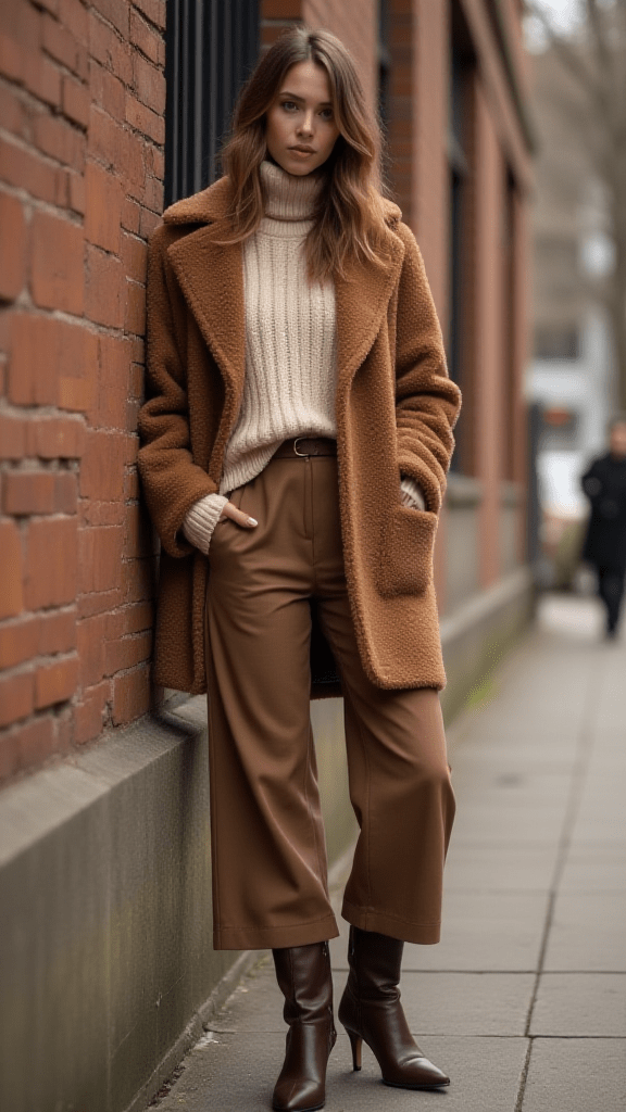 9. Shearling Jacket and Wide-Leg Pants