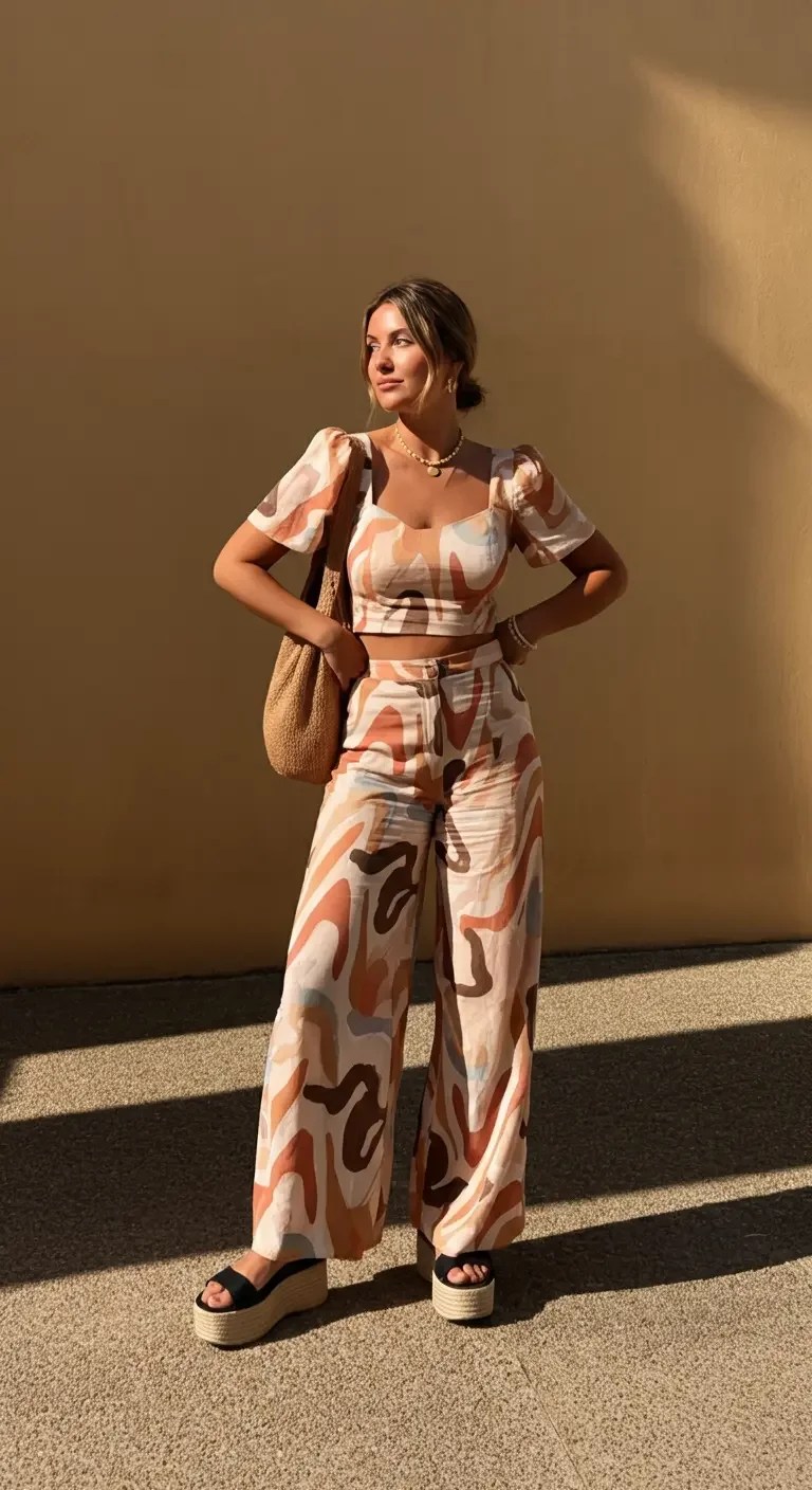 Printed Coord Set with Platform Sandals