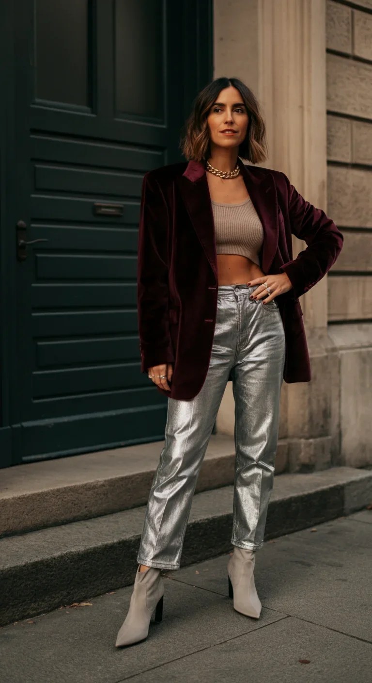 Velvet Blazer with Metallic Pants