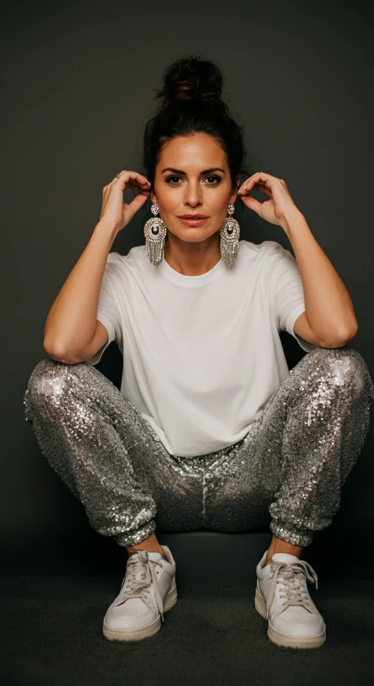 Sequin Joggers and Oversized Tee