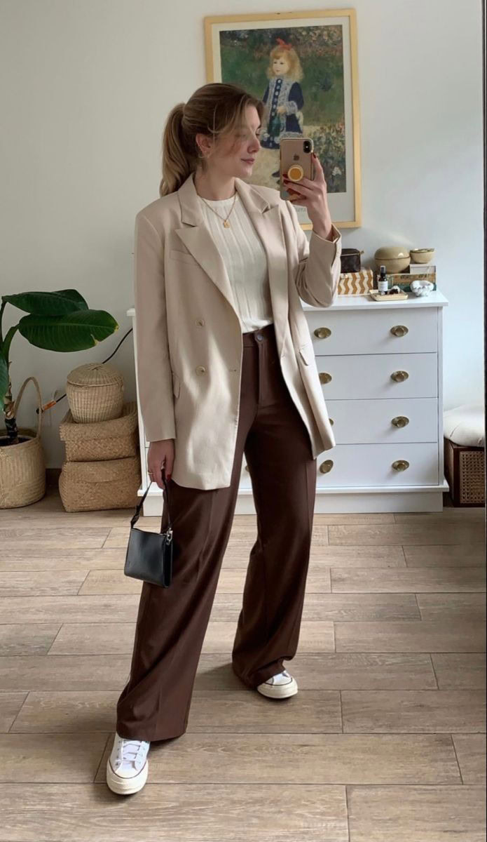 Neutral Blazer with Relaxed Trousers