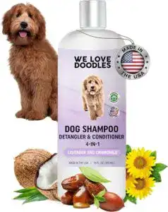 We Love Doodles 4-in-1 Puppy Shampoo with lavender and chamomile – detangler, conditioner, and deodorizer for soft, tangle-free coats