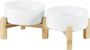 CLICK HERE. Ceramic Adjustable Raised Double Bowls Set with Stand, 2 Heights Elevated, Food & Water Bowls for Puppy, Cats, Kitty, Weighted Dog Dishes, Pet Bowls(5.1'',13.5OZ, White)