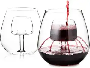 CLICK HERE. AMAZON'S CHOICE. Stemless Aerating Wine Glasses (Set of 2) by Chevalier Collection – Patented Wine Glasses with Built In Aerator