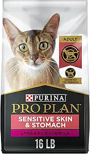 Purina Pro Plan Sensitive Skin & Stomach cat food — gentle formula for cats with sensitive skin and digestive issues.