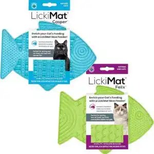 CLICK HERE. AMAZON'S CHOICE. Fish-Shaped Cat Slow Feeders Lick Mat, Boredom Anxiety Reducer; Perfect for Food, Treats and Anxiety Reduction