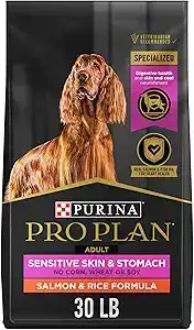 Purina Pro Plan Sensitive Skin & Stomach Salmon and Rice Formula — a vet recommended dog food 2025 pick for dogs with sensitive digestion. This healthy, vet approved dog food supports skin health, coat shine, and balanced dog nutrition.