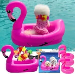 Dog Pool Float, Funny 6-in-1 Inflatable Dog Floats for Pool, Dog Raft for Small Dog, Puppy and Doggies, Pink Flamingo