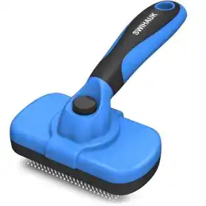 blue colored Self Cleaning Slicker Brush - Skin Friendly Deshedding Grooming Tool for Dogs & Cats, Suitable for Shedding