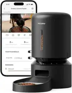 Smart automatic cat feeder with camera and collar-activated feeding for precise, app-controlled meals