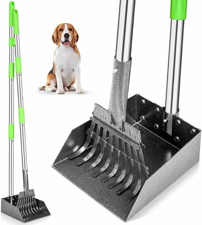 Heavy-duty pooper scooper set with long handles and green grips — a practical Amazon pet find for easy outdoor cleanup. This unique pet gadget keeps your yard clean while saving your back, making it one of the smartest dog and cat finds and useful Amazon pet gifts 2025 for pet parents.