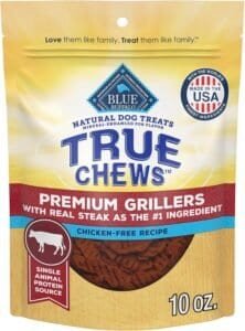 Blue Buffalo True Chews Premium Grillers chicken dog treats – one of the best dog treats for large dogs, soft and protein-packed for big breeds.