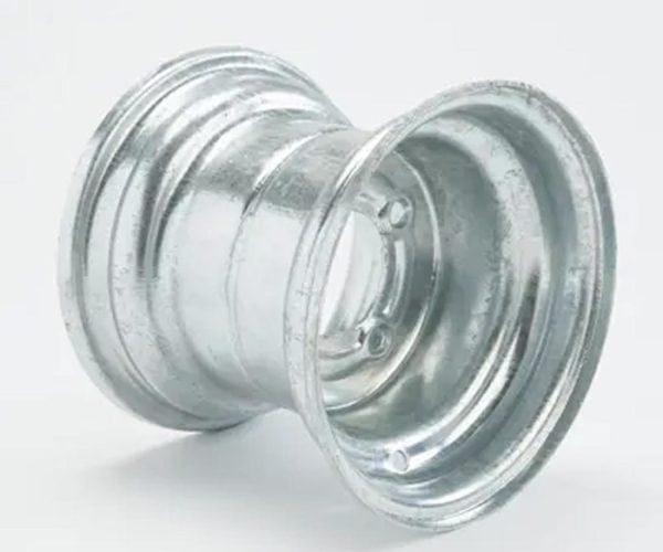 Polished aluminium muffler component for vehicle exhaust systems.