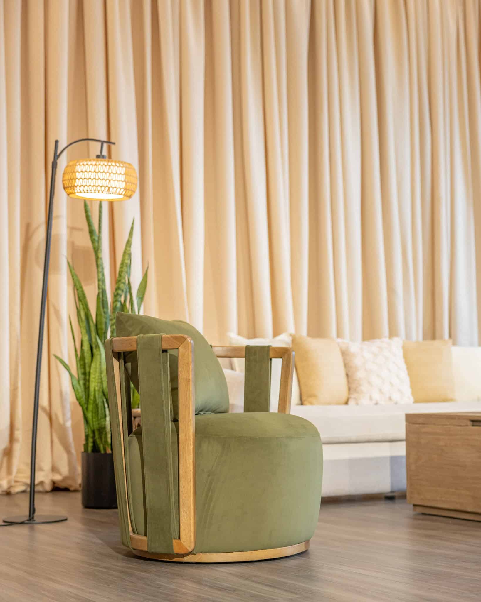 Olive_Green_Velvet_Swivel_Chair_Event_Furniture_Rentals_Jacksonville