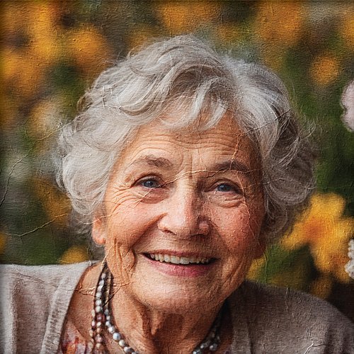 Abuela con el pelo canoso feliz