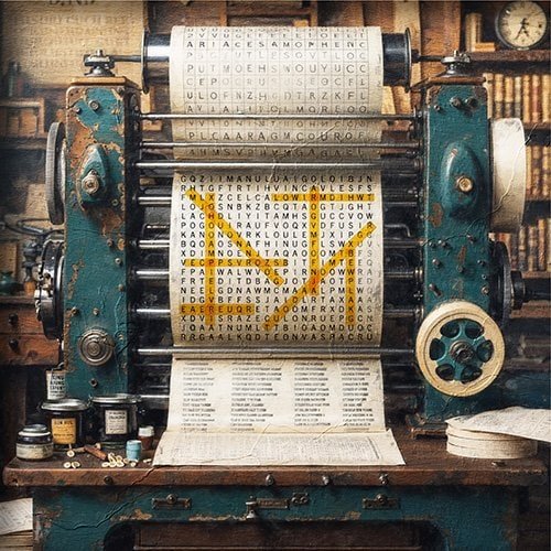 Imprenta imprime papel con sopas de letras en el