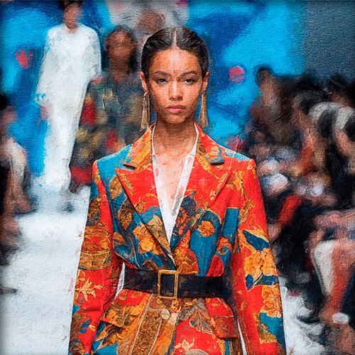 Pintura de una modelo en un pasarela de moda