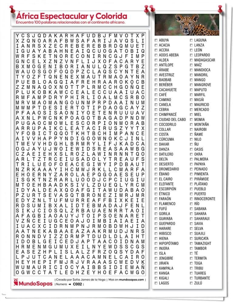 Sopa de Letras Muy dificil sobre Africa