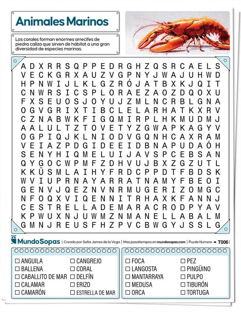 Sopa de Letras de Animales del Mar