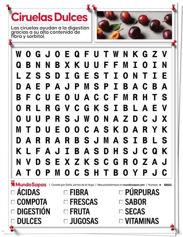 Sopa de Letras Ciruelas Dulces