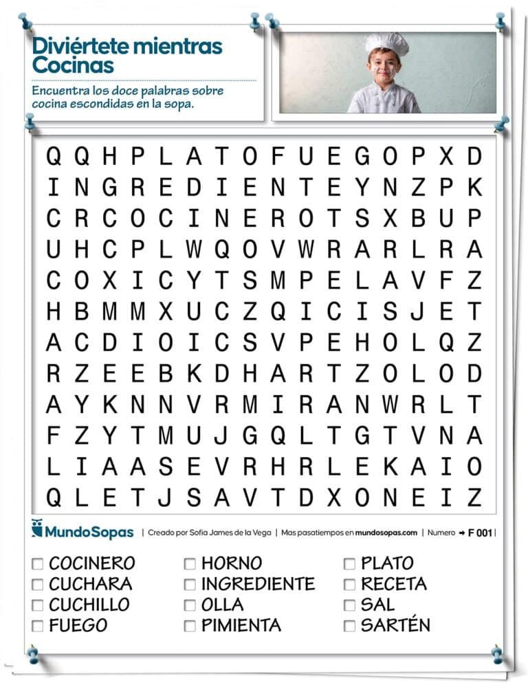 Sopa de Letras Facil Diversión en la Cocina