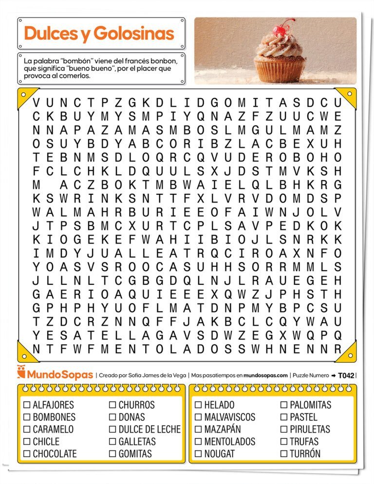 Sopa de Letras para Imprimir de Dulces y Golosinas