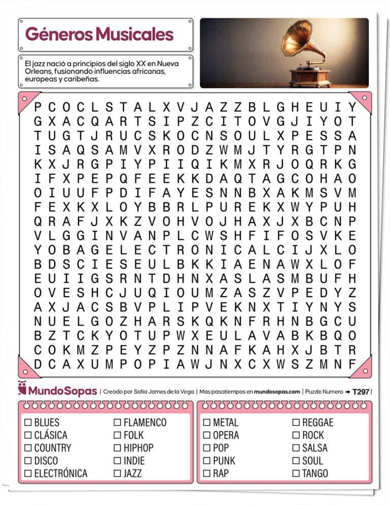 Sopa de Letras Generos Musicales