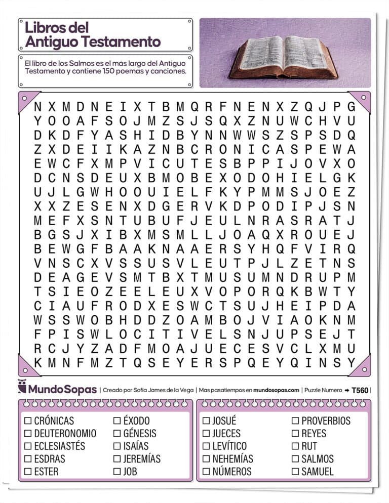 Sopa de Letras sobre Libros del antiguo Testamento para Imprimir