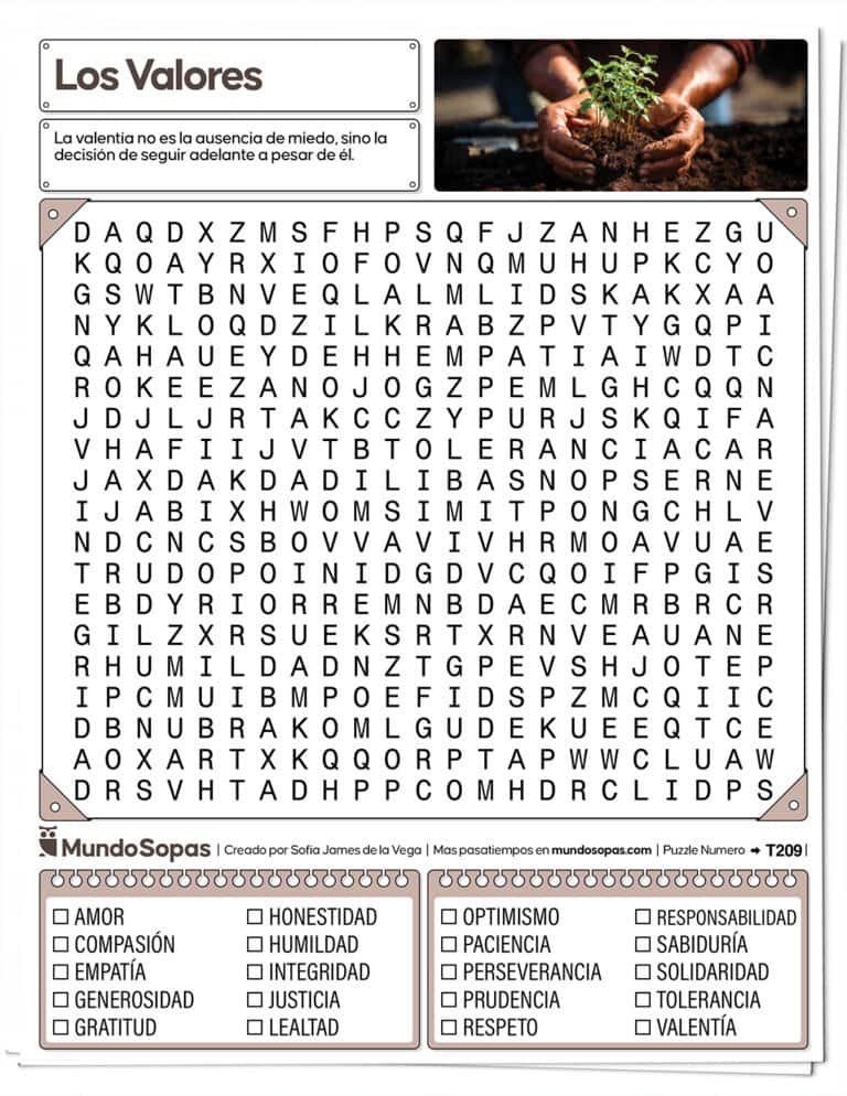 Sopa de Letras con Valores