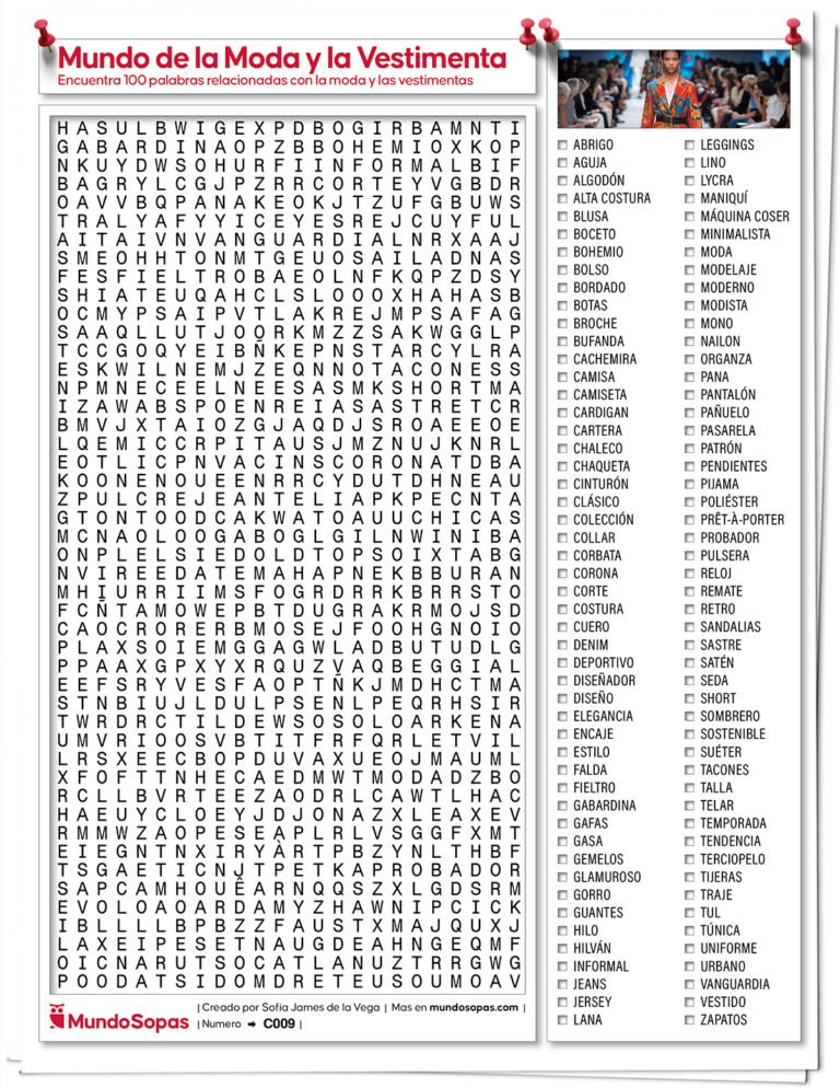 Sopa de Letras Muy Dificil sobre Moda y Vestimentas