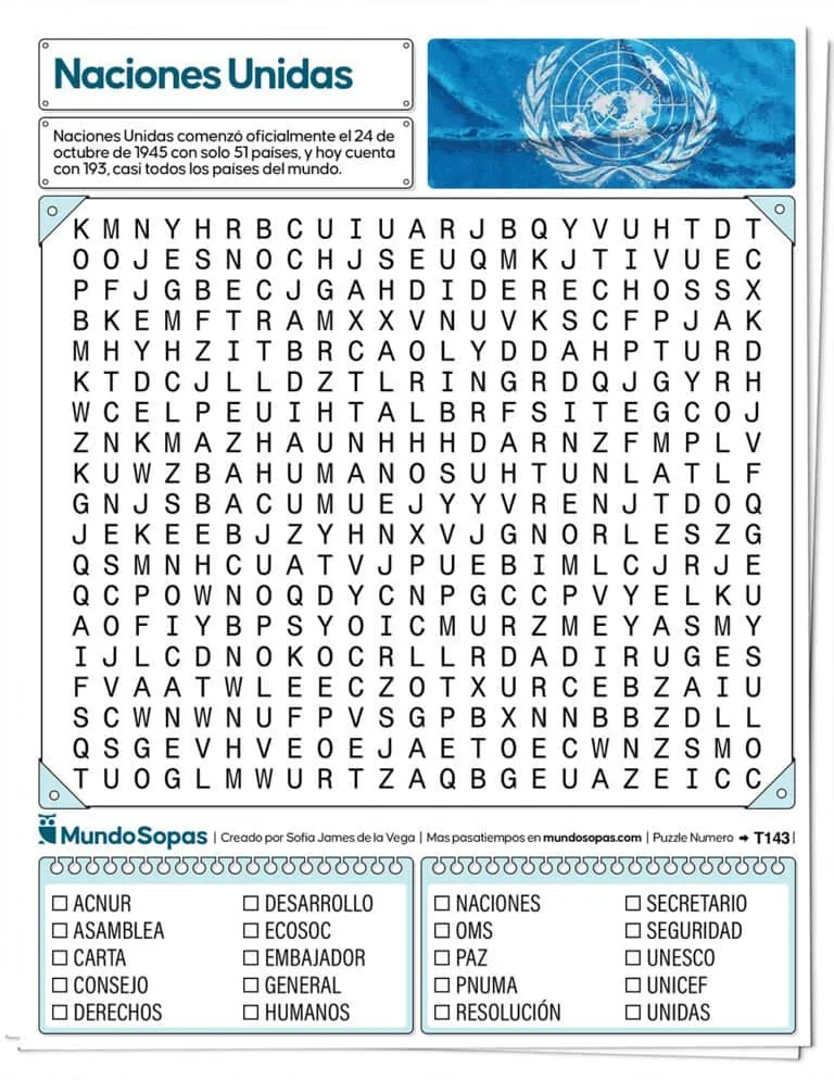 Sopa de Letras de Naciones Unidas