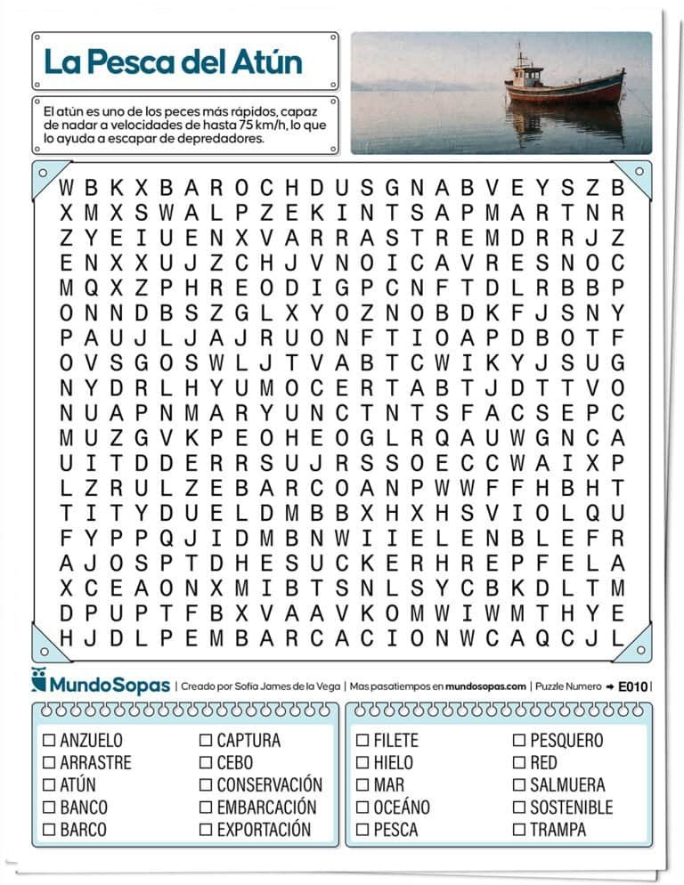 Sopa de Letras de Nivel Intermedio sobre la Pesca del Atun