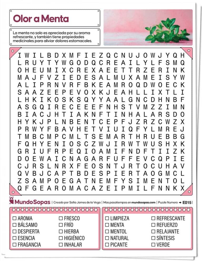Sopa de Letras Olor a Menta Nivel Medio
