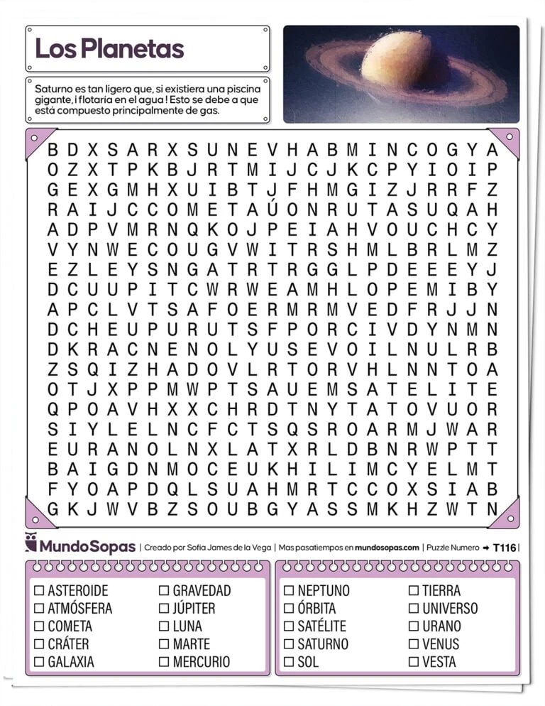 Sopa de Letras de los Planetas