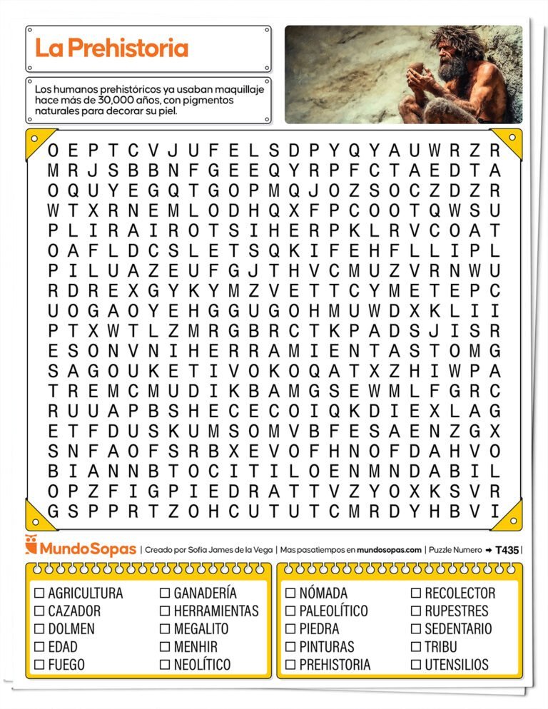 Sopa de Letras de la Prehistoria