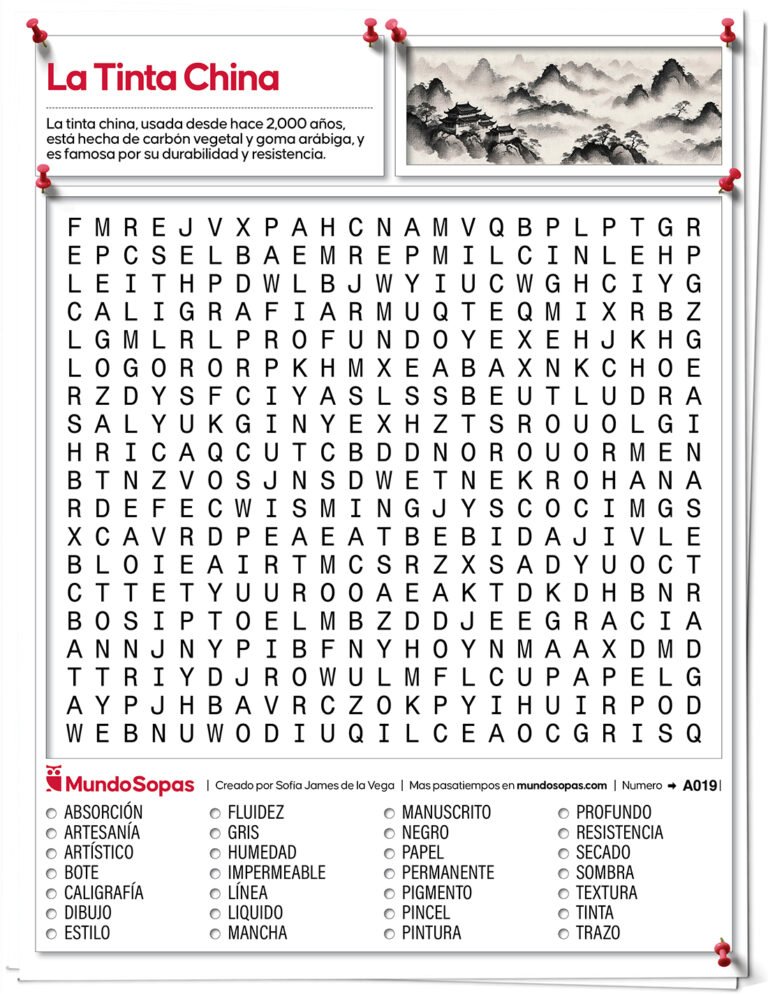 Sopa de Letras para Adultos para Imprimir sobre Tinta China