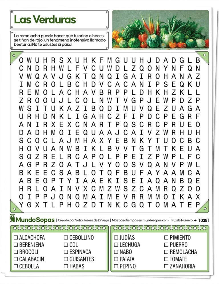 Sopa de Letras de Verduras