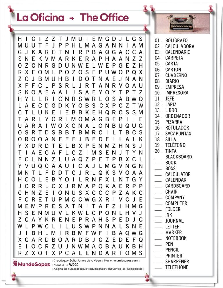 Sopa de Letras de la Oficina en Inglés