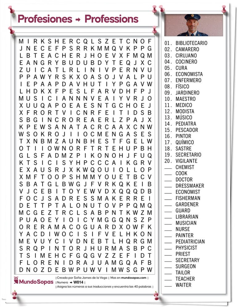 Sopa de Letras en Ingles Profesiones