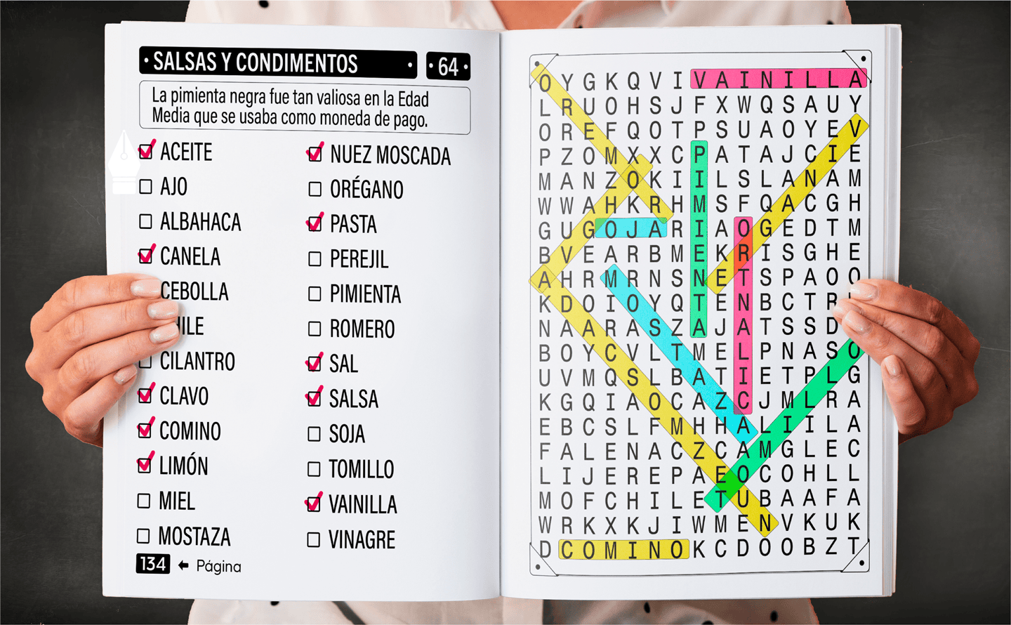 Ejemplo de sopa de letras del libro para personas mayores con letra muy grande
