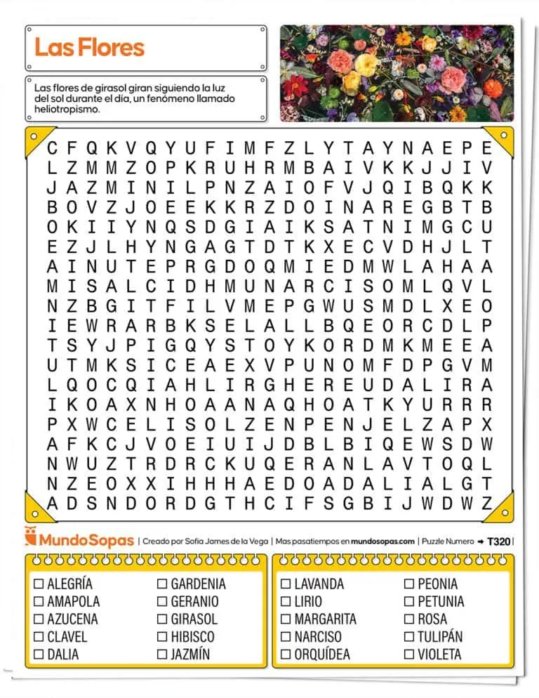 Sopa de Letras de Flores para Imprimir