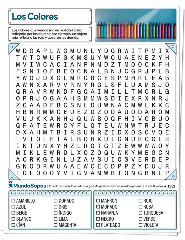 Sopa de Letras para Imprimir de los Colores