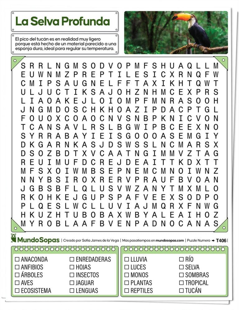 Sopa de Letras para Imprimir de la Selva