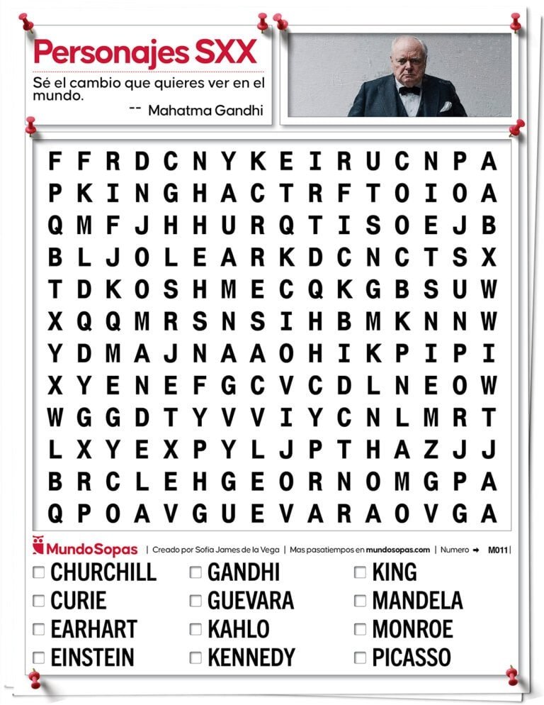 Sopa de Letras de Personalidades del S. XX para Adultos Mayores